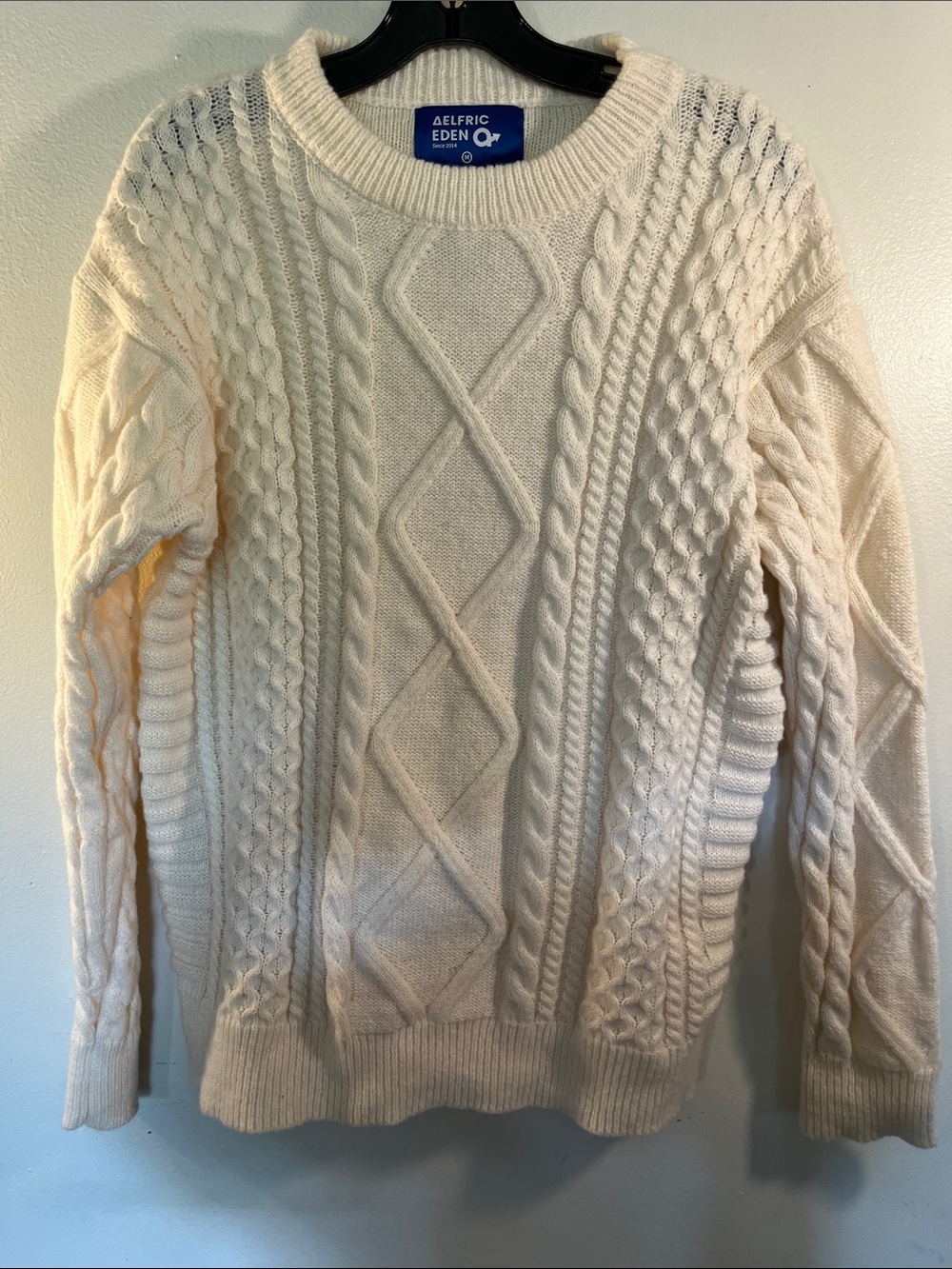 Aelfric Eden Men's Off-White Cable Knit Crewneck Sweater